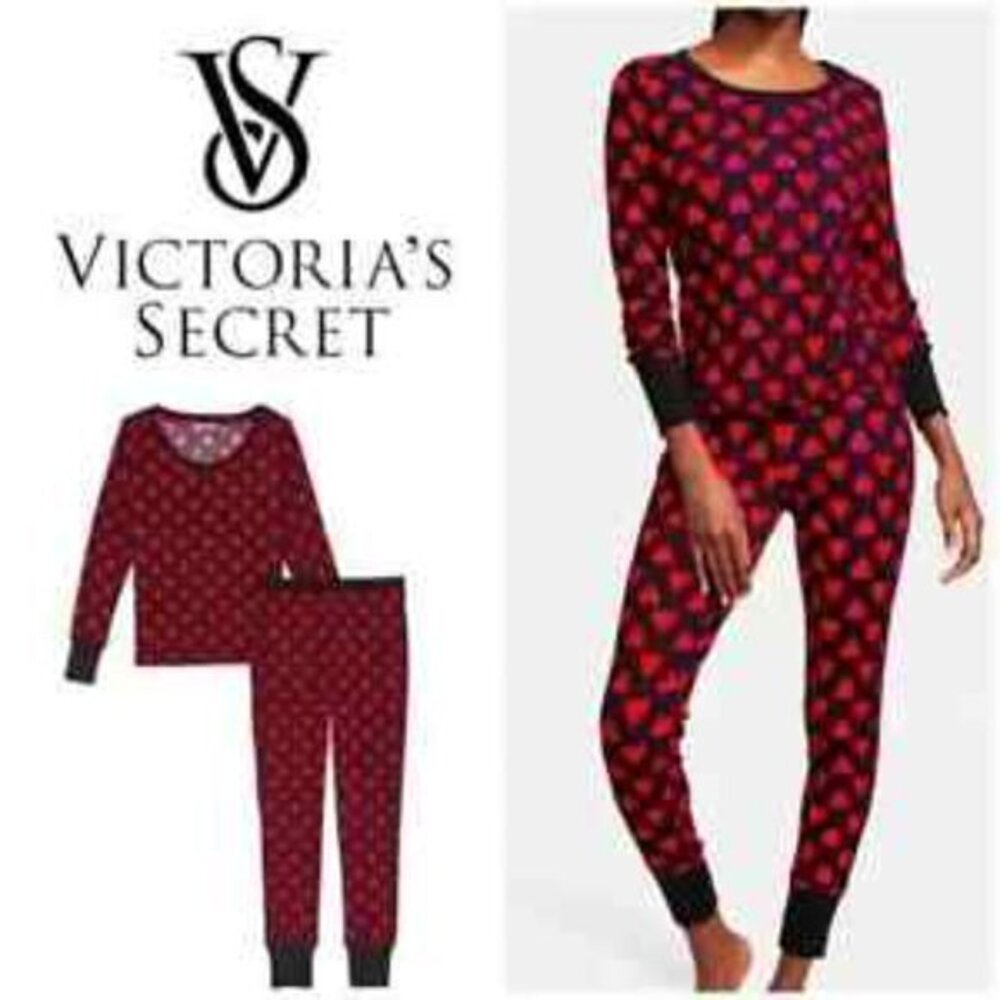 Victoria's Secret  2pc Pajama set  red hearts meduim Reqular